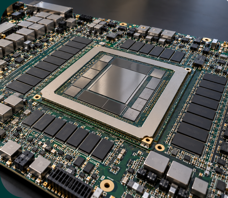 Large-scale ASIC mounted on a complex production PCBA